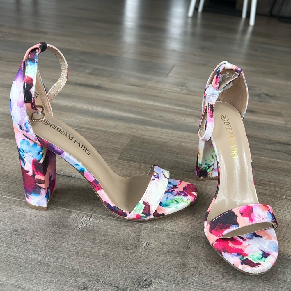 Floral Strappy Heels - Never Worn